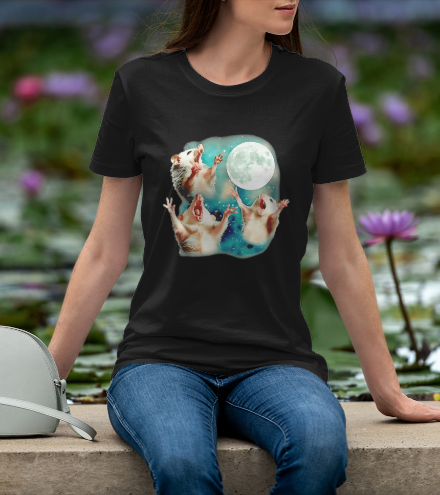 Opossum Howling At Moon With Stars In Space Scene T-Shirt
