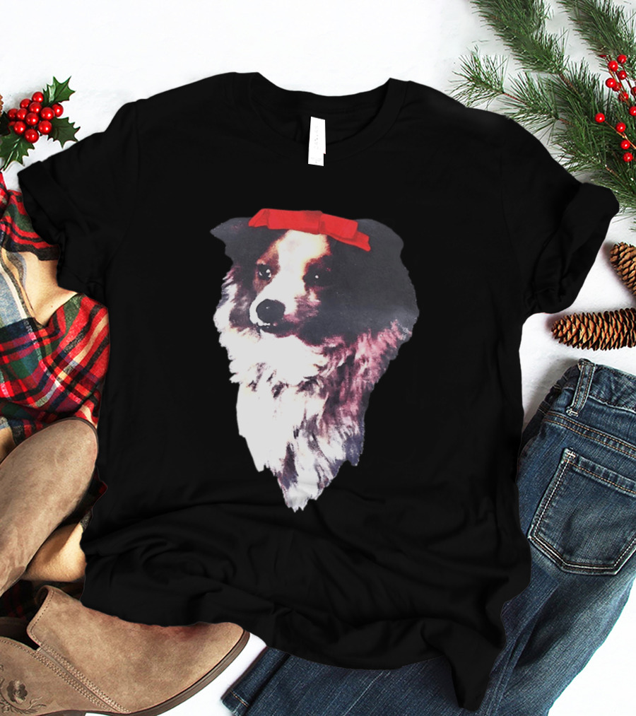 Sabrina Carpenter Collie Dog With Red Bow T-Shirt