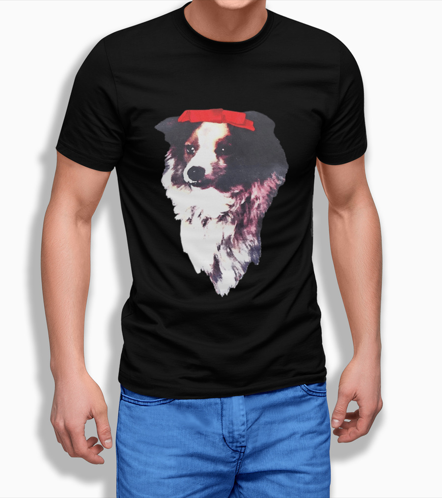 Sabrina Carpenter Collie Dog With Red Bow T-Shirt