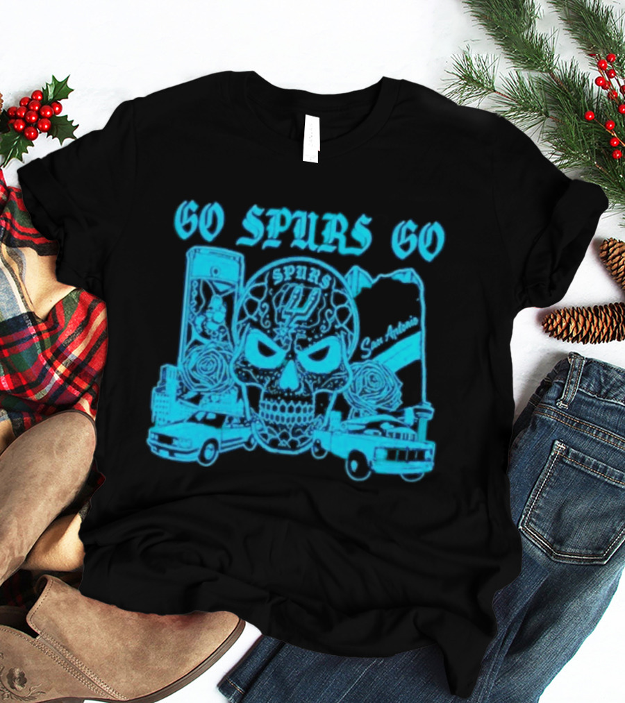 Go Spurs Go San Antonio Spurs NBA Skull And Cars T-Shirt