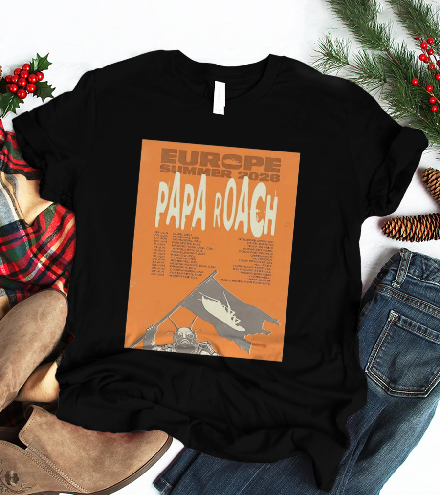 Papa Roach Europe Summer 2026 Tour Olpe Nuremberg Budapest Amsterdam Werchter Dates T-Shirt