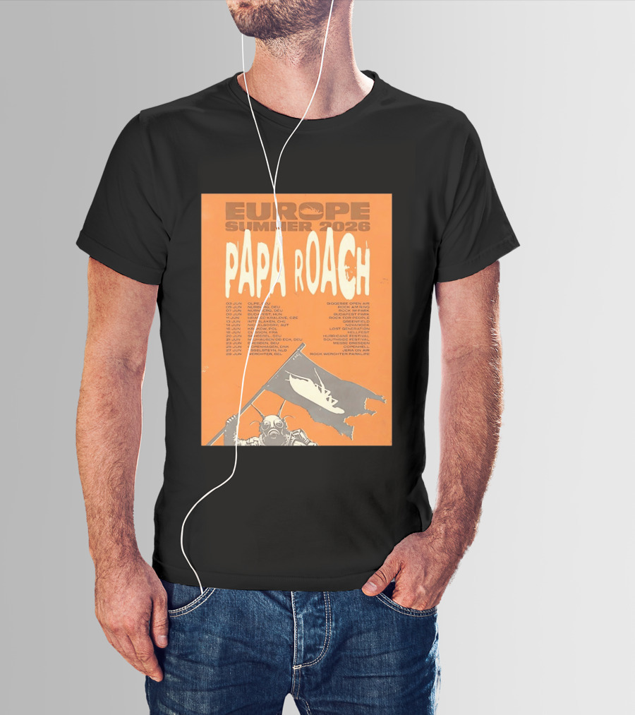 Papa Roach Europe Summer 2026 Tour Olpe Nuremberg Budapest Amsterdam Werchter Dates T-Shirt