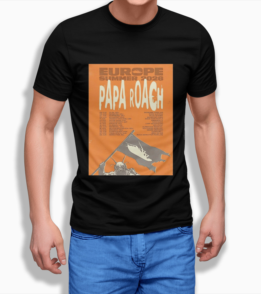 Papa Roach Europe Summer 2026 Tour Olpe Nuremberg Budapest Amsterdam Werchter Dates T-Shirt