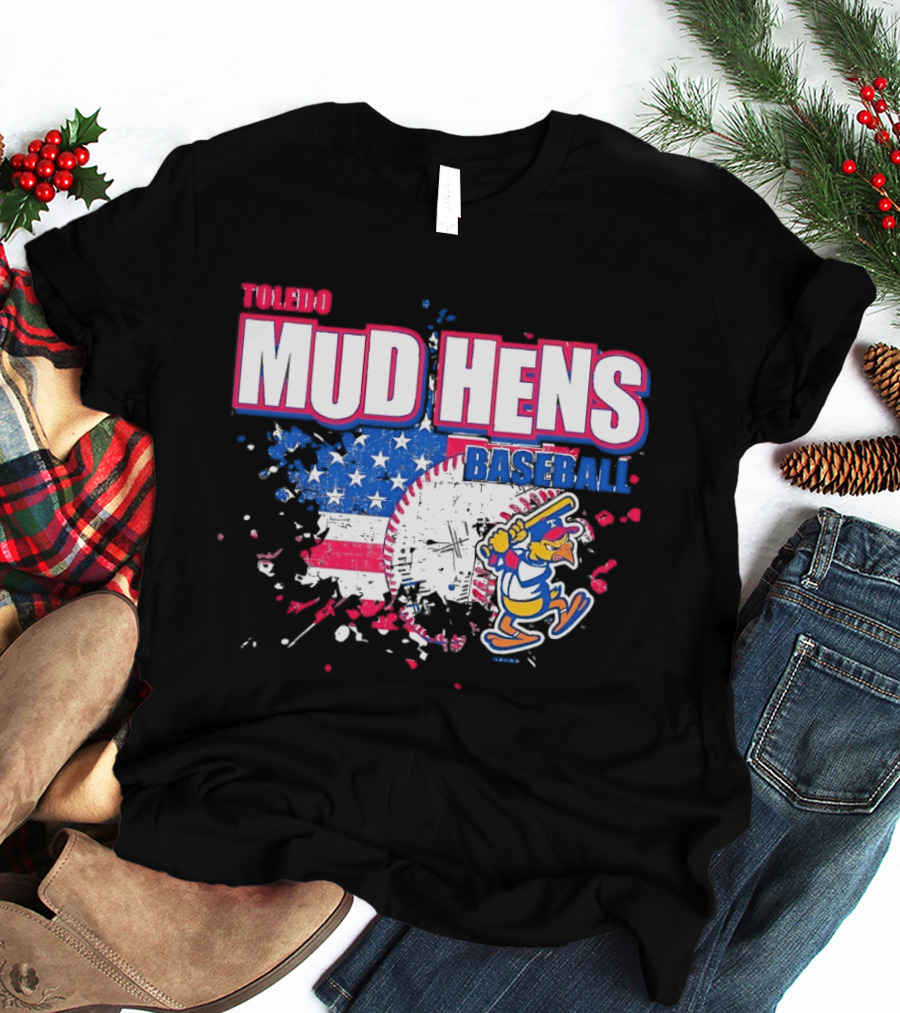 Toledo Mud Hens American Flag Splatter Baseball T-Shirt
