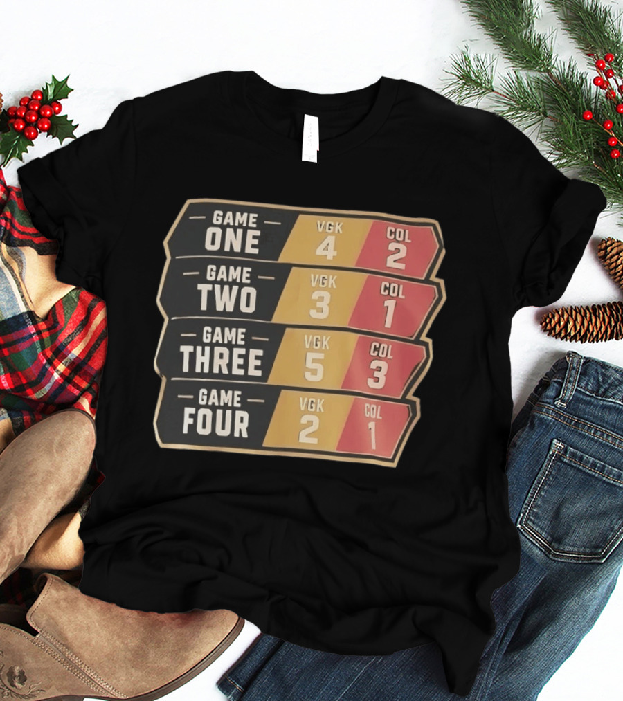Vegas Golden Knights Vs Colorado Avalanche Game One To Four Scores VGK COL T-Shirt