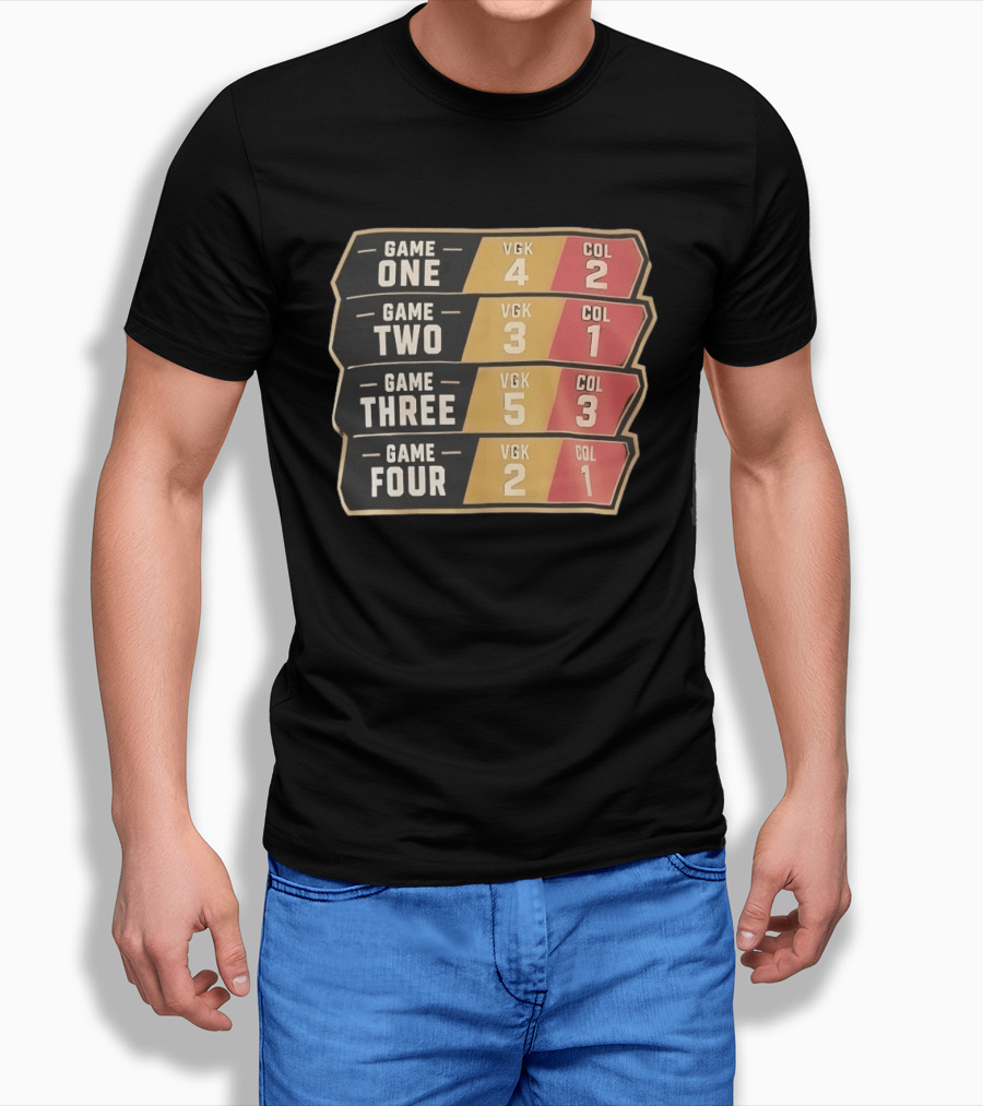 Vegas Golden Knights Vs Colorado Avalanche Game One To Four Scores VGK COL T-Shirt