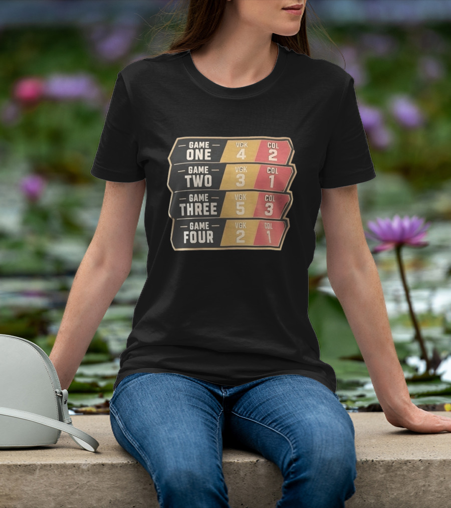 Vegas Golden Knights Vs Colorado Avalanche Game One To Four Scores VGK COL T-Shirt