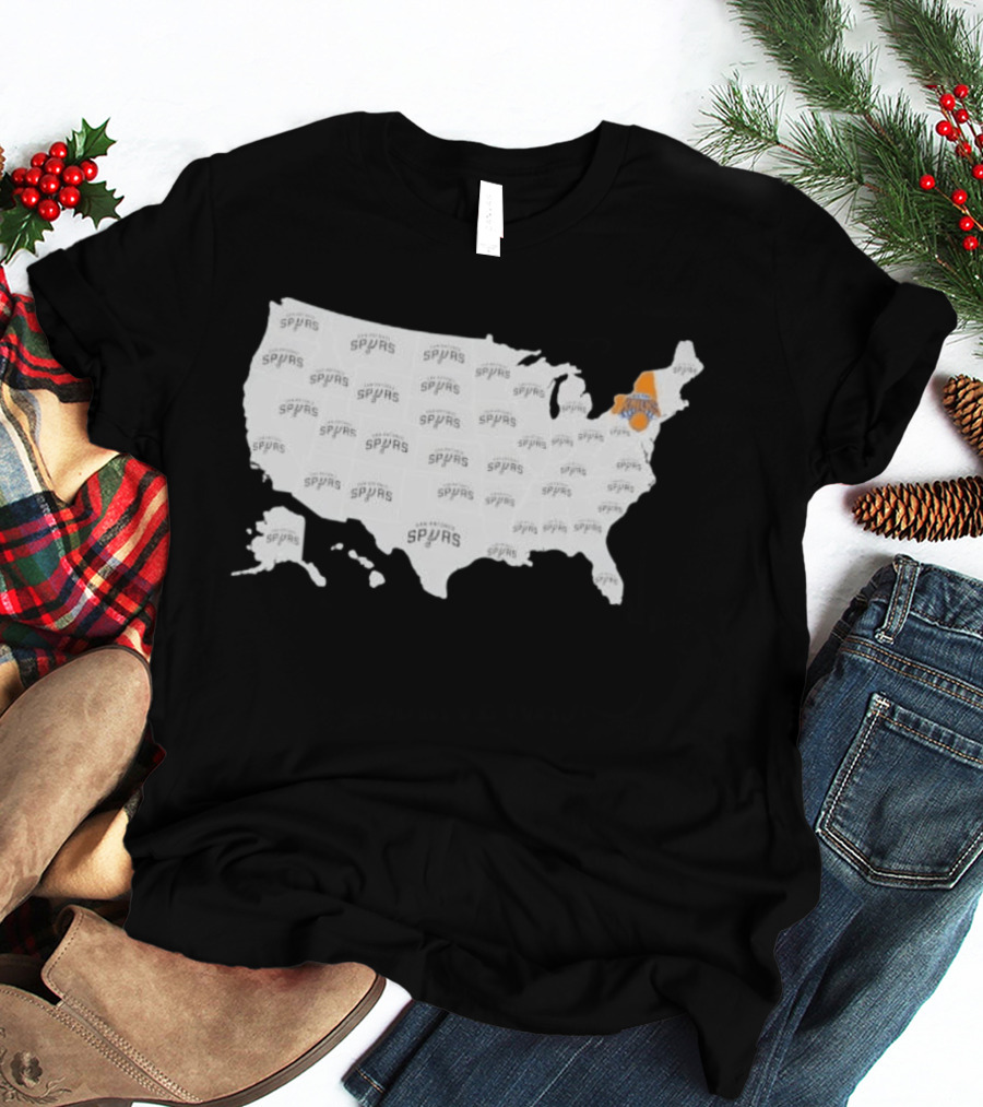 America Spurs New York Knicks US Map Basketball Team Representation T-Shirt