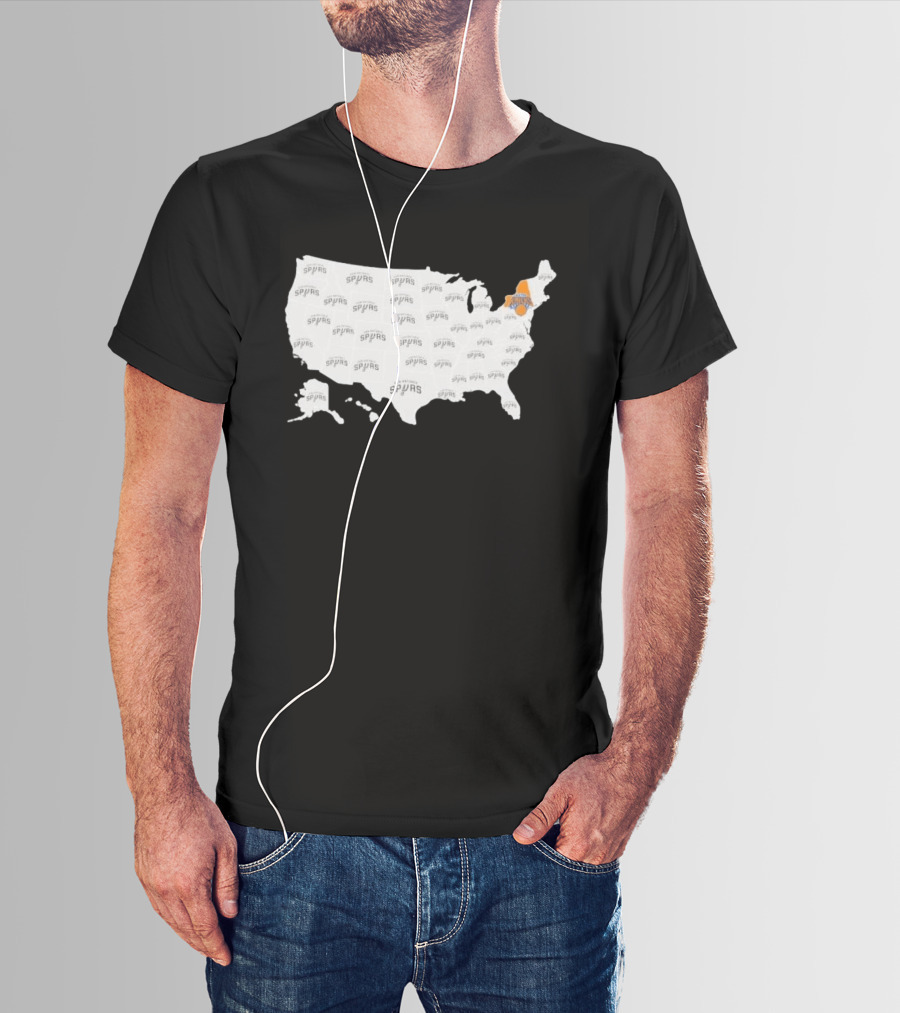 America Spurs New York Knicks US Map Basketball Team Representation T-Shirt