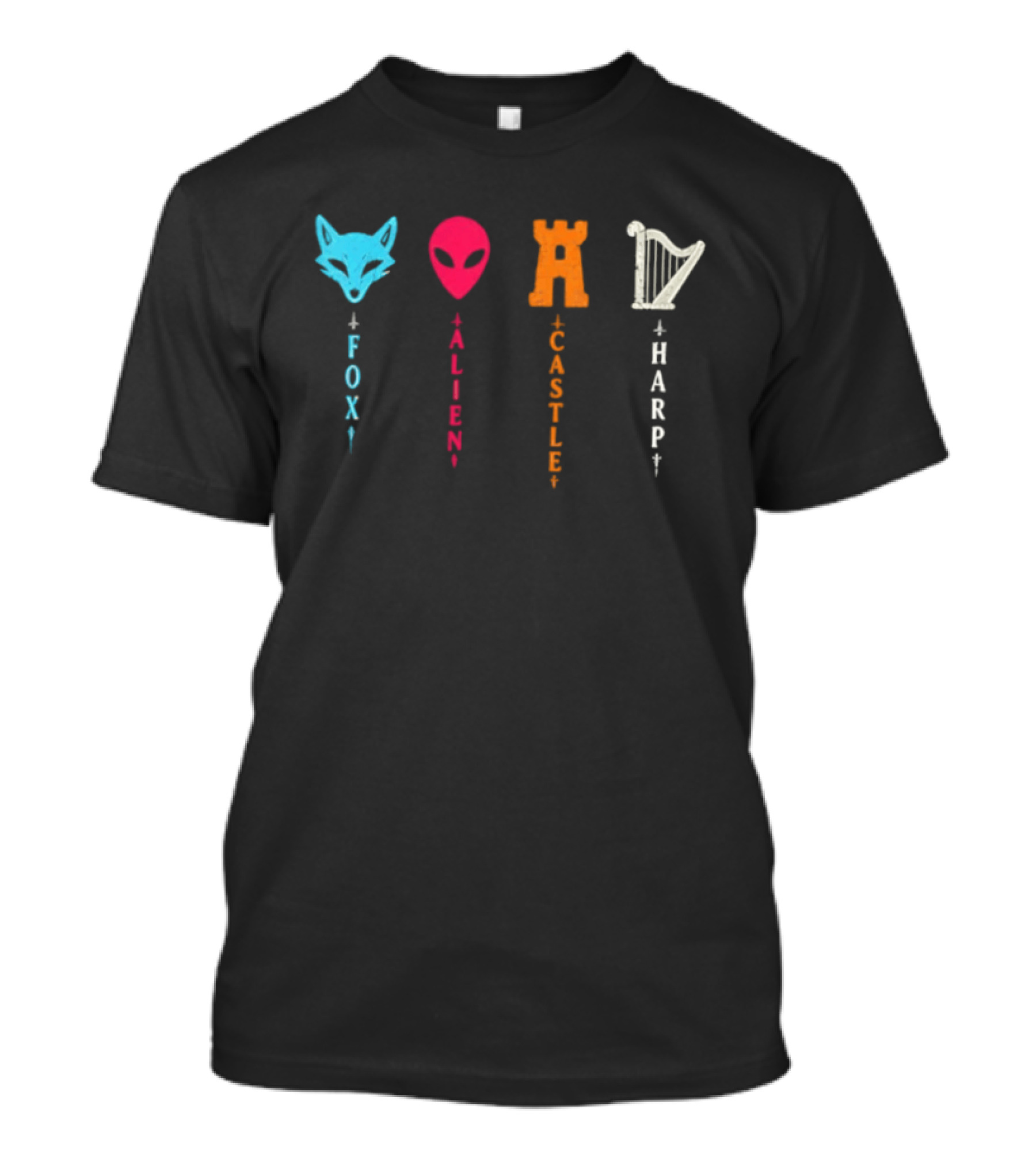 Fox Alien Castle Harp Vertical T-Shirt