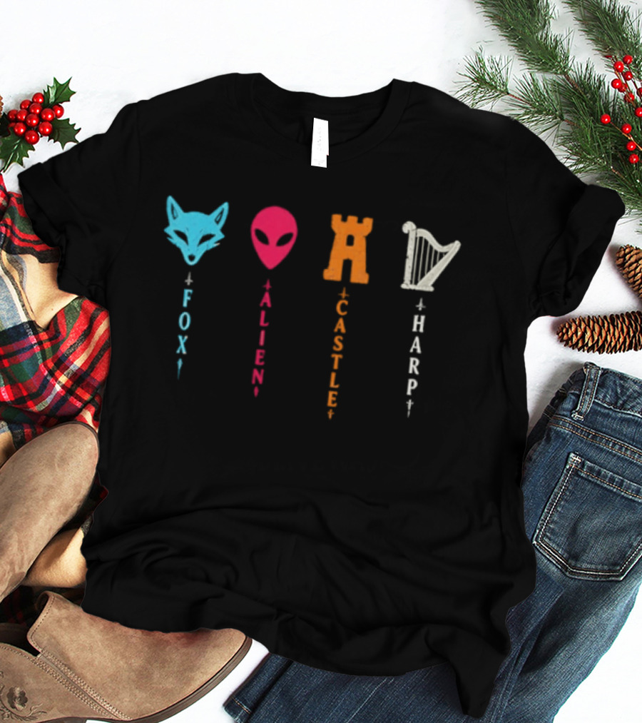 Fox Alien Castle Harp Vertical T-Shirt