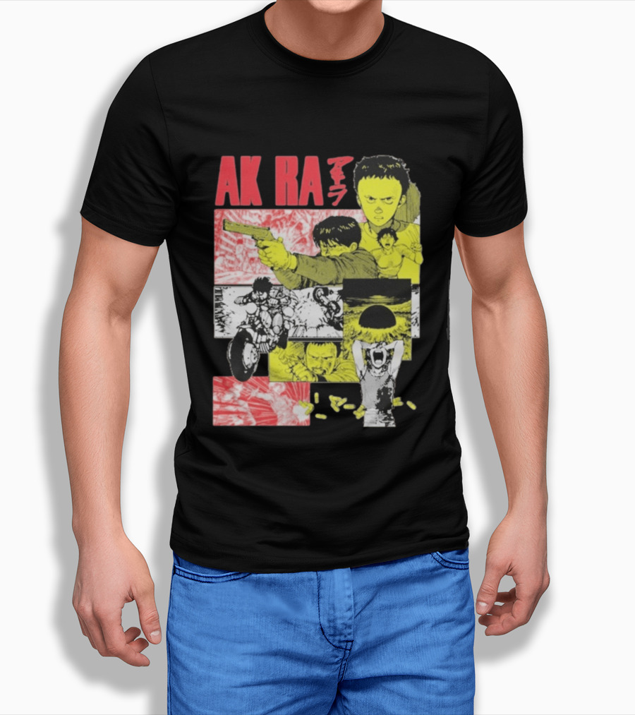 Akira Manga Panels Gun Motorcycle Explosion Red Yellow T-Shirt