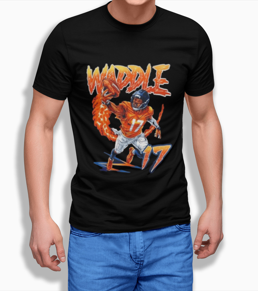 Waddle 17 Football Catch Orange And Blue Player T-Shirt