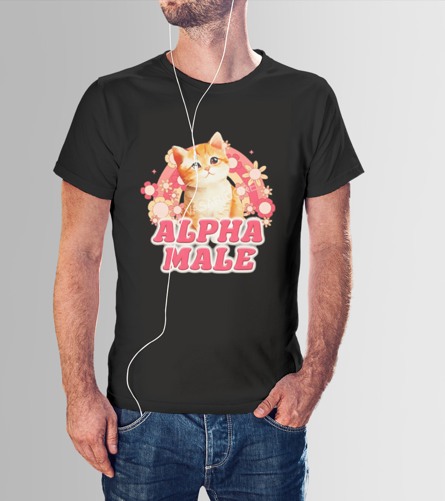 Alpha Male Kitten With Rainbow And Floral T-Shirt