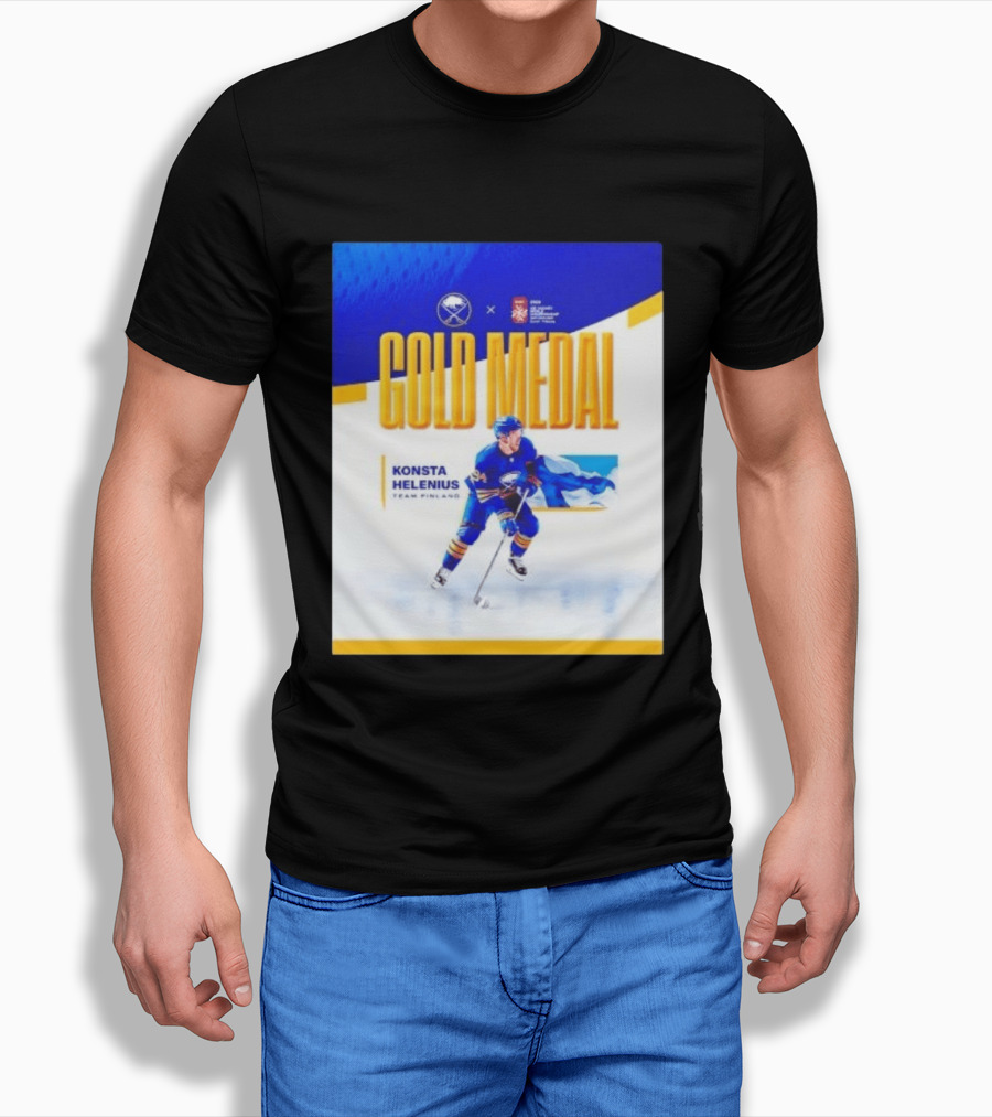 Konsta Helenius Team Finland 2023 Gold Medal Hockey T-Shirt
