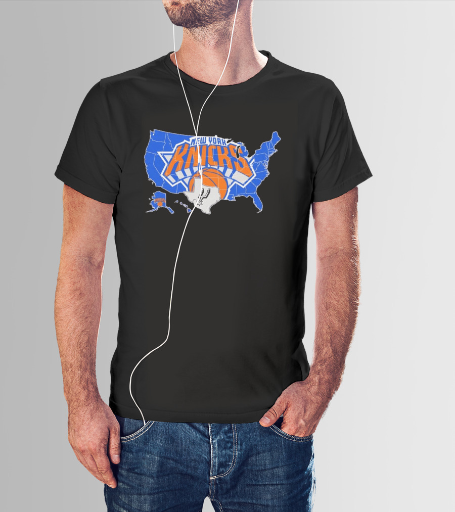 New York Knicks San Antonio Spurs USA Map T-Shirt