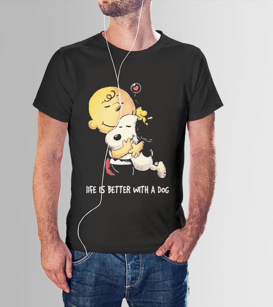 Snoopy Charlie Brown Life Is Better With A Dog Hugging Heart T-Shirt