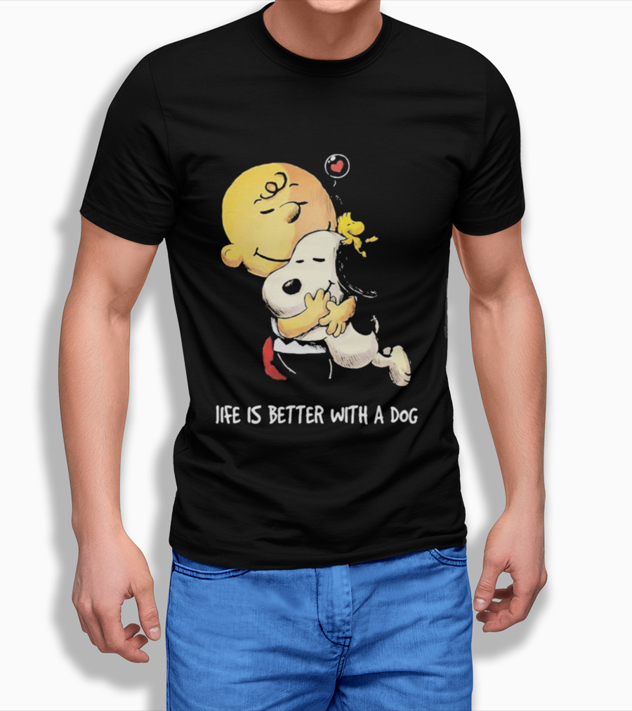 Snoopy Charlie Brown Life Is Better With A Dog Hugging Heart T-Shirt