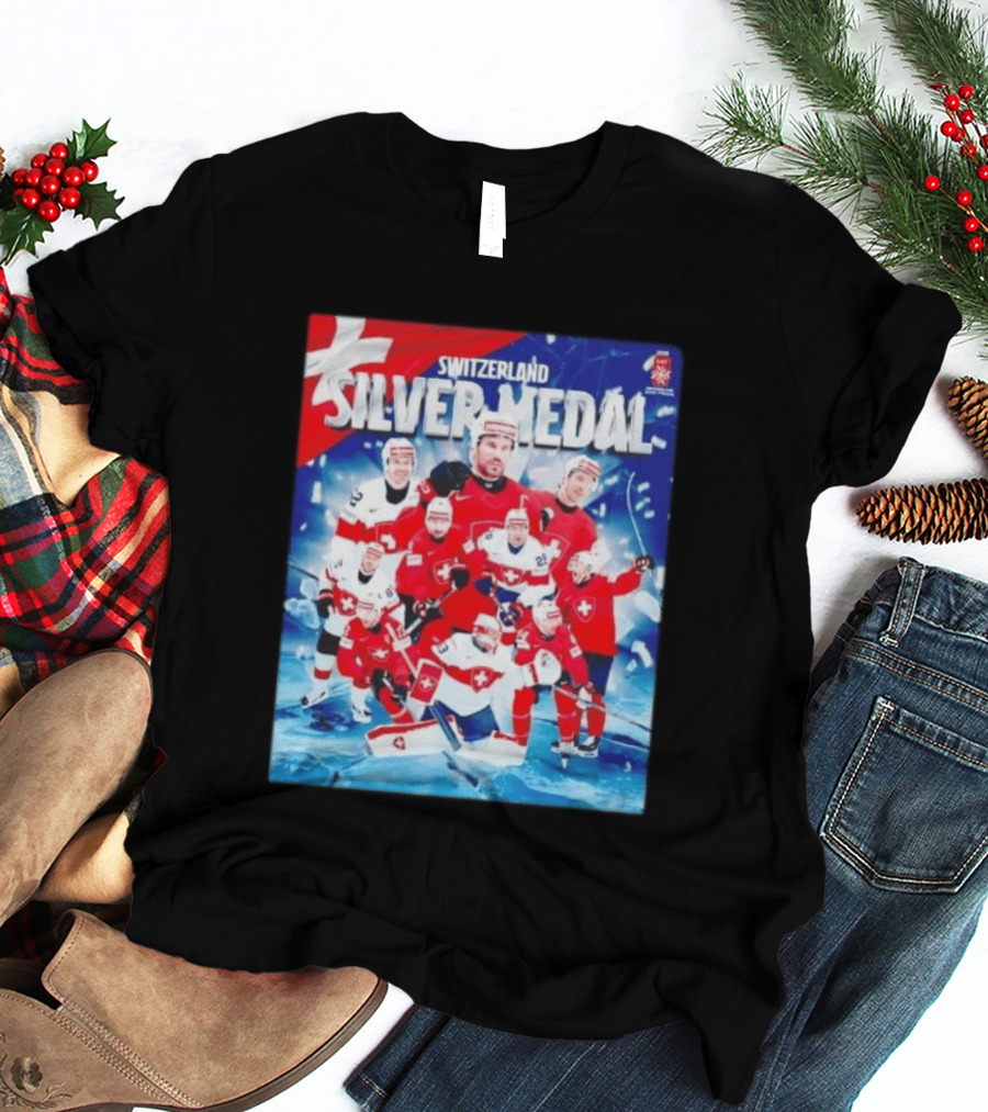 Switzerland Silver Medal 2026 IIHF Men's Ice Hockey Team Victory Celebration T-Shirt