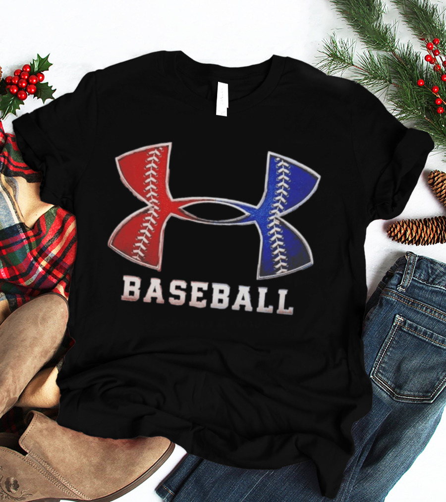 Under Armour Baseball Red Blue Stitch Performance Men T-Shirt