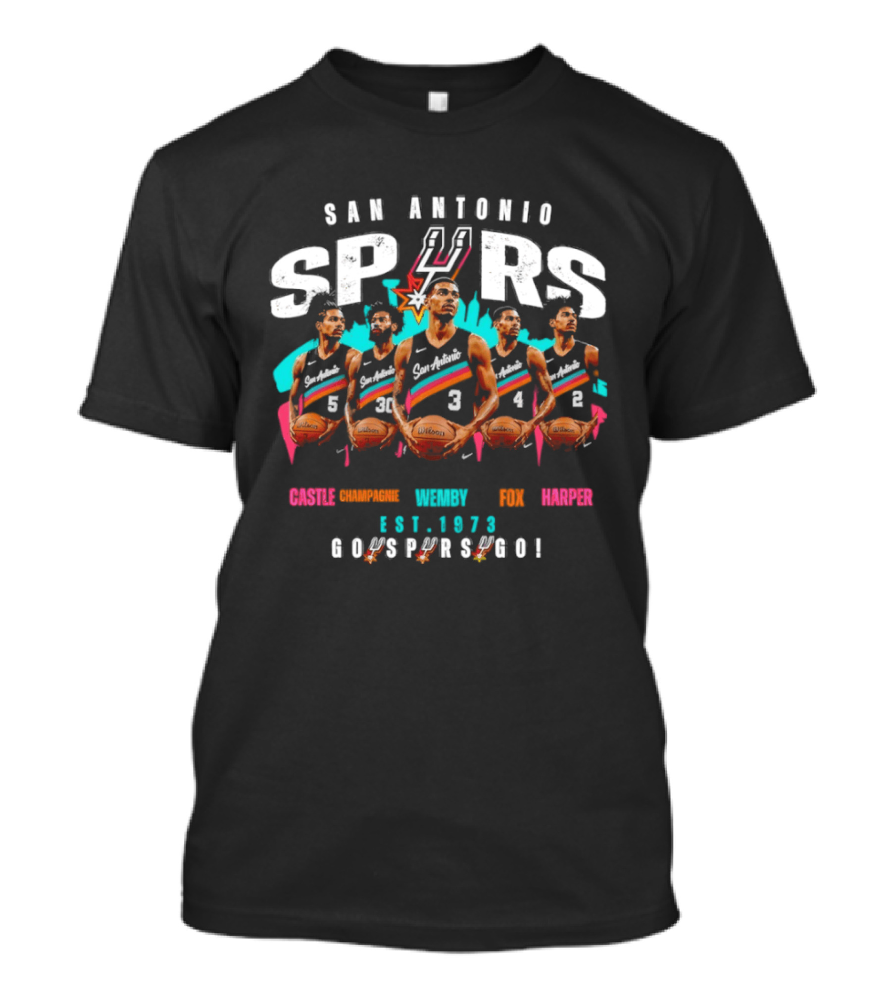 San Antonio Spurs Victor Wembanyama Castle Fox Harper Est. 1973 Go Spurs Go T-Shirt