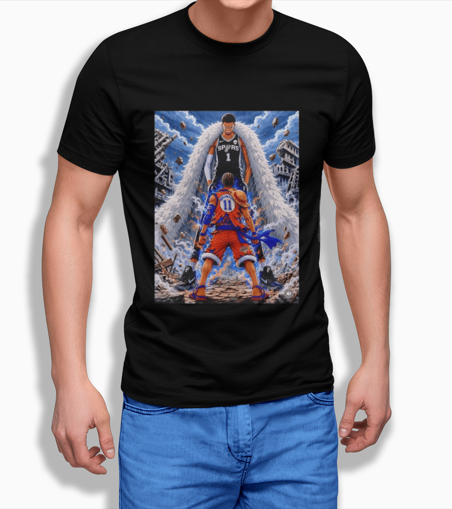 Wembanyama Spurs Vs Brunson Luffy Knicks Anime Crossover Showdown T-Shirt