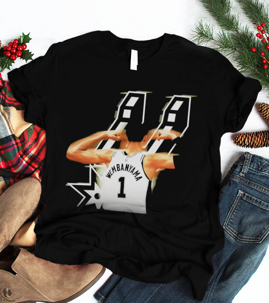 Wembanyama Flexing Back View Number 1 San Antonio Spurs NBA T-Shirt