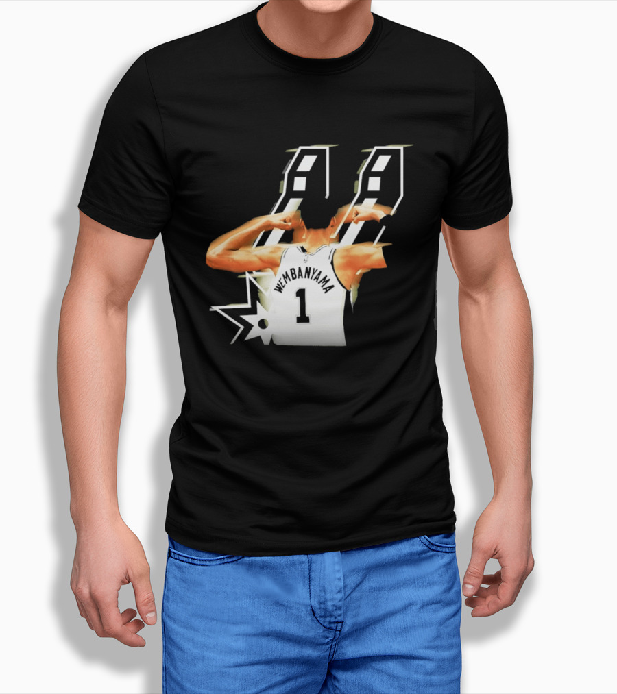 Wembanyama Flexing Back View Number 1 San Antonio Spurs NBA T-Shirt