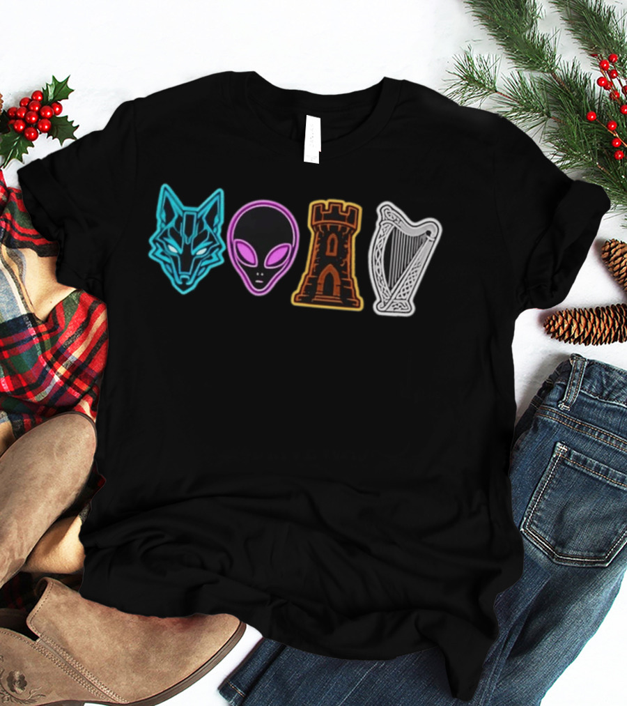 Wolf Alien Castle Harp T-Shirt