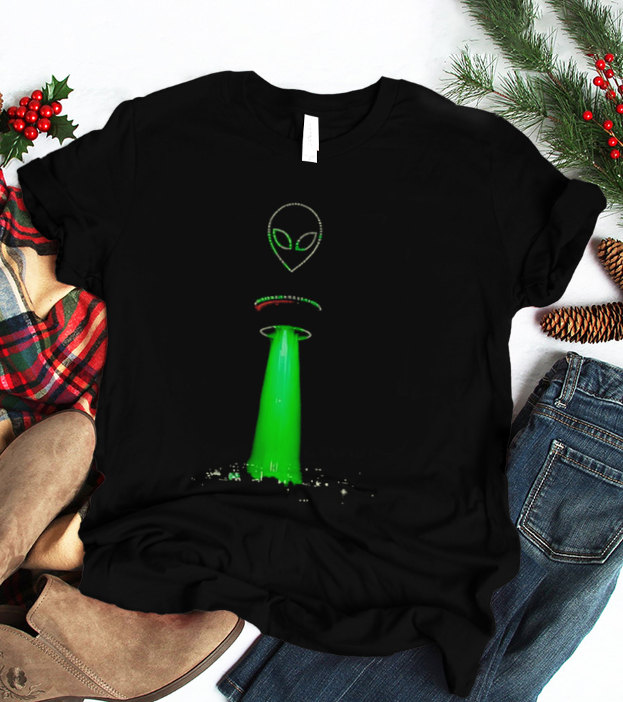 Alien Beam Over City Night Skyline Glow T-Shirt