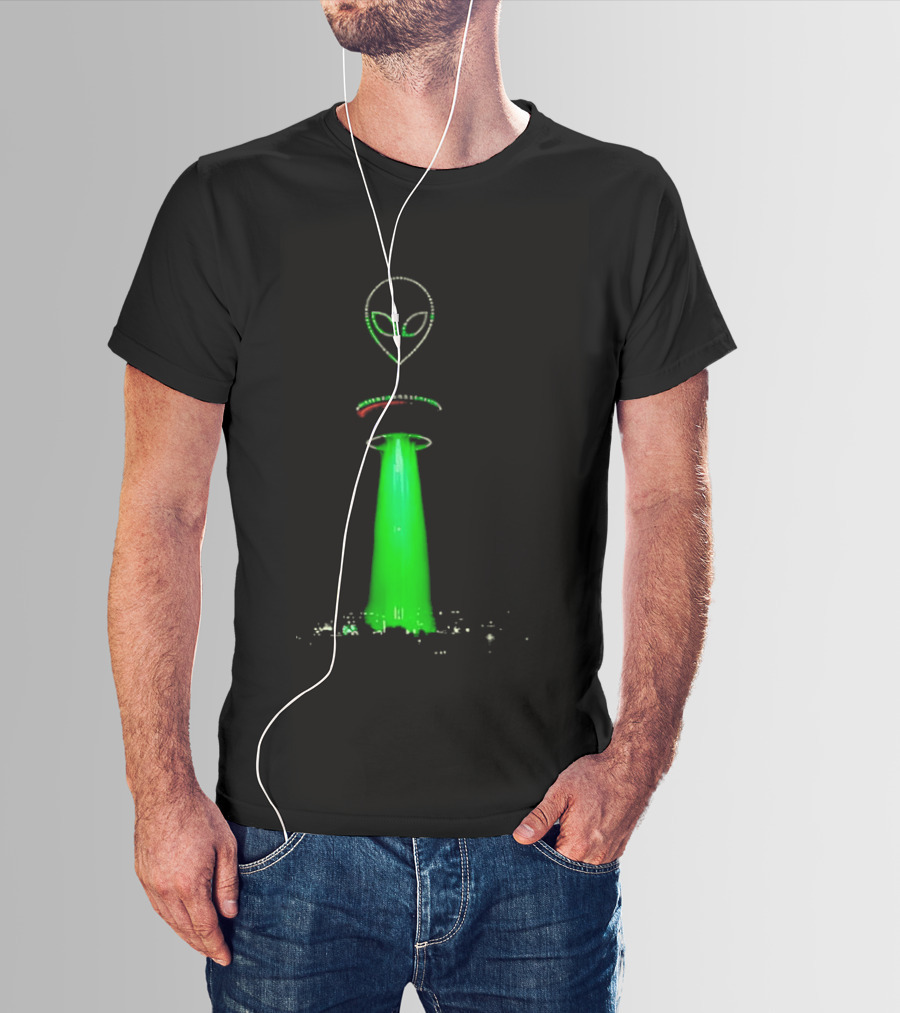 Alien Beam Over City Night Skyline Glow T-Shirt
