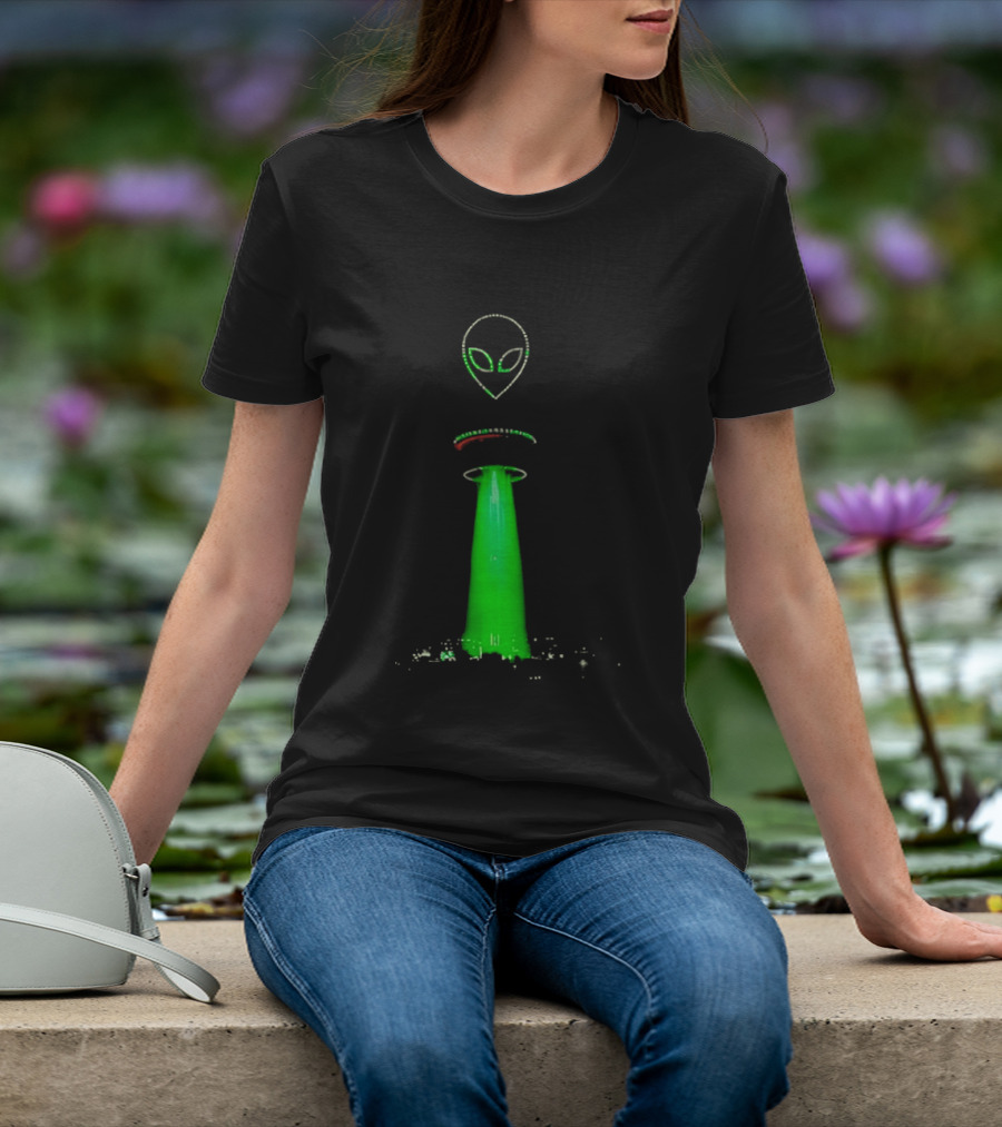 Alien Beam Over City Night Skyline Glow T-Shirt