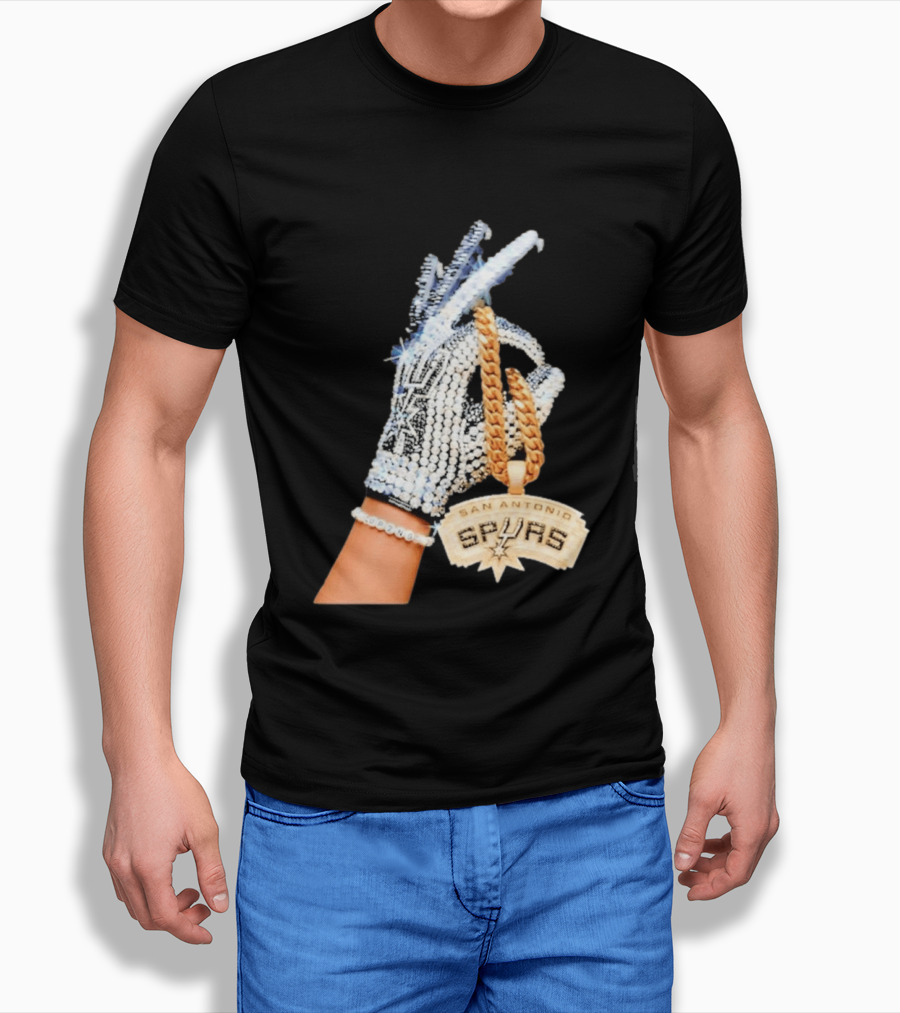 San Antonio Spurs Diamond Gold Glove And Pendant T-Shirt