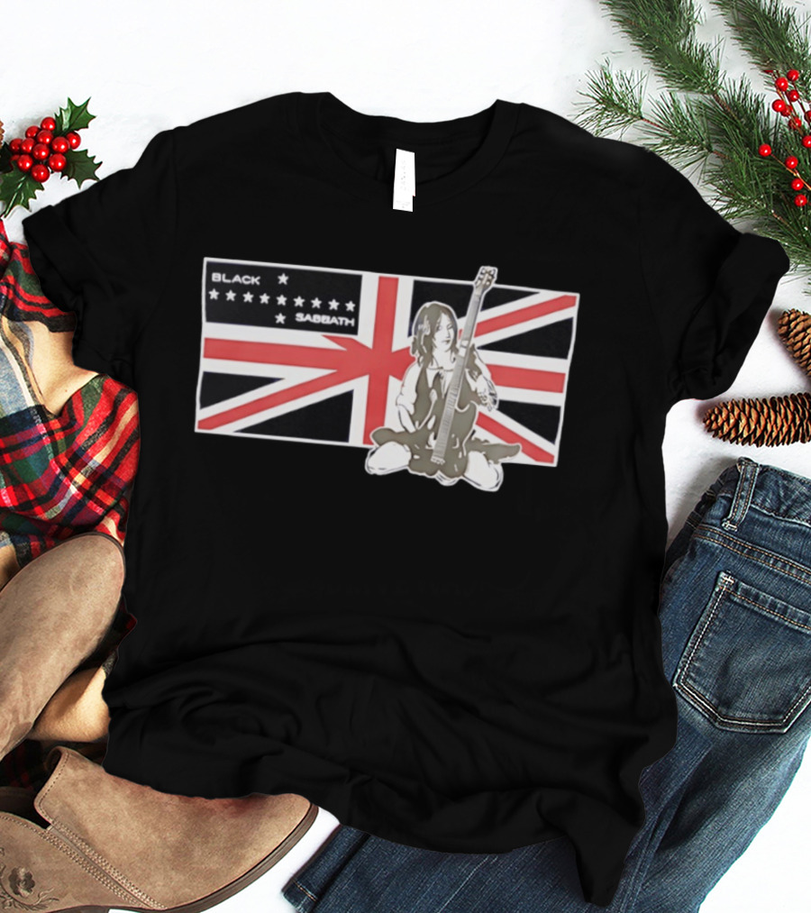Black Sabbath Union Jack Flag With Guitarist Iconic Band T-Shirt