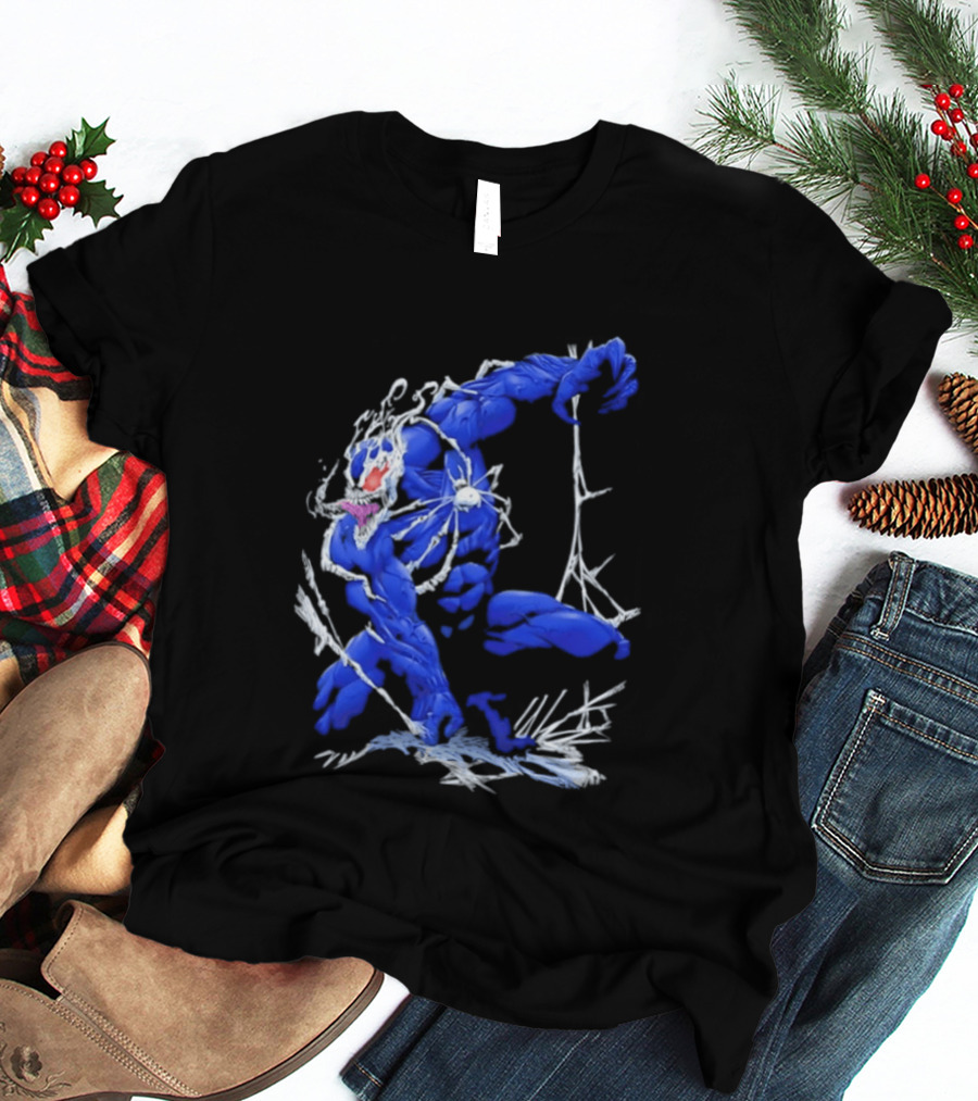 Marvel Blue Venom Symbiote Crouching Dynamic Pose T-Shirt