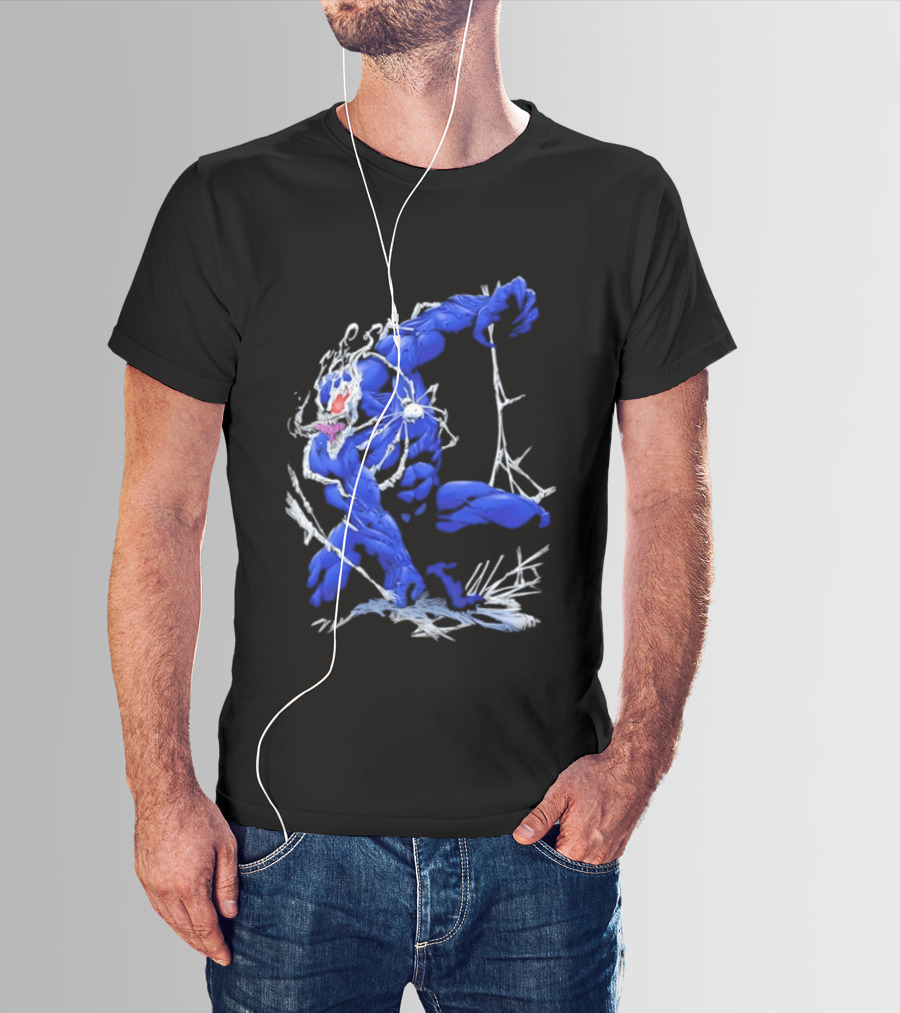 Marvel Blue Venom Symbiote Crouching Dynamic Pose T-Shirt