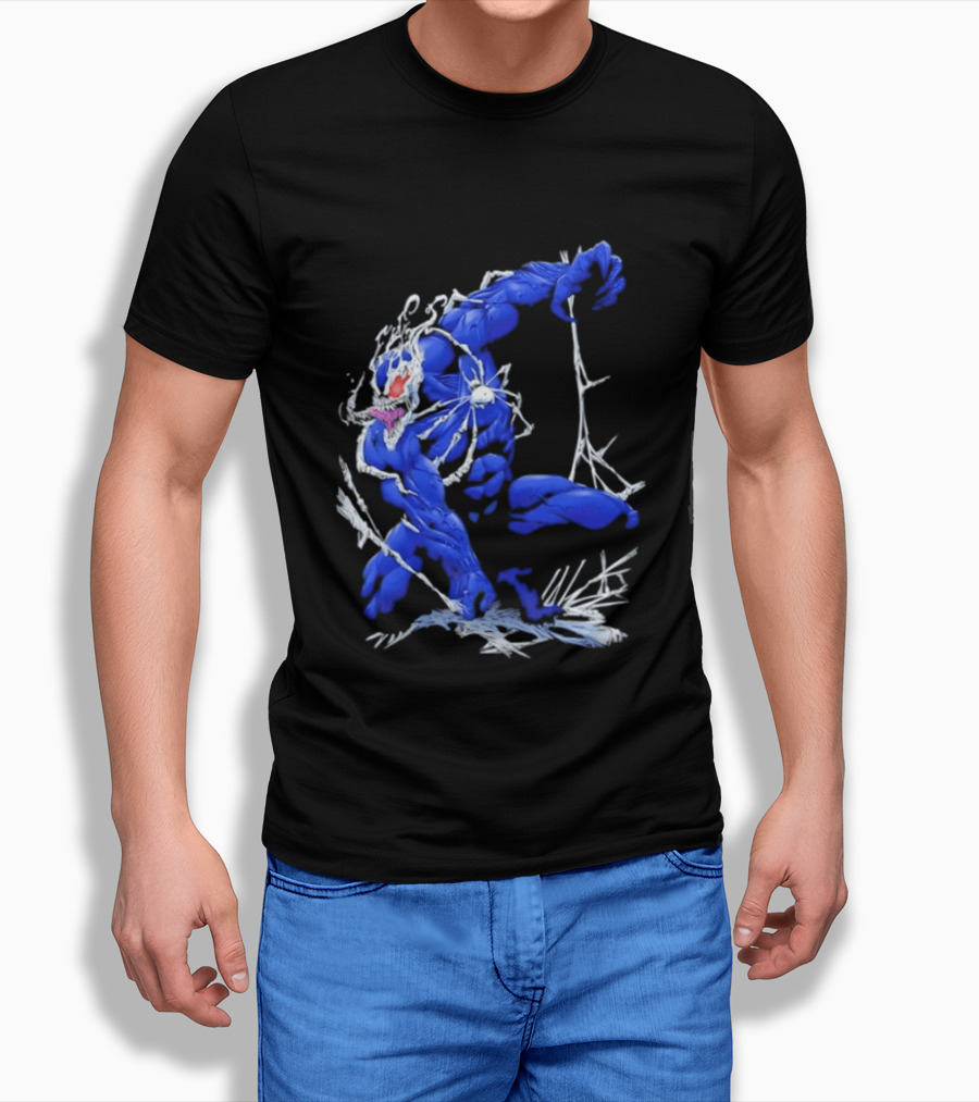 Marvel Blue Venom Symbiote Crouching Dynamic Pose T-Shirt