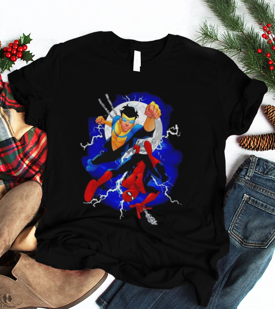 Invincible Spider Man Marvel Comics Crossover Action Hero Dynamic Duo T-Shirt