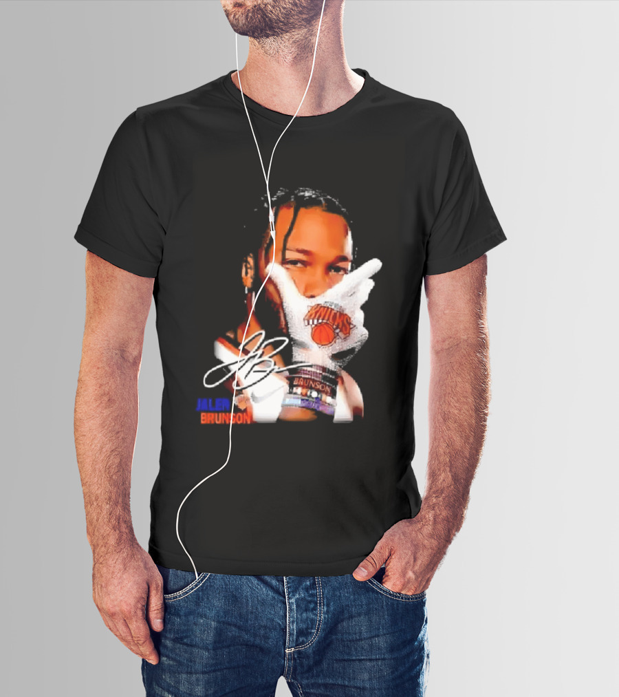 Jalen Brunson Knicks Gesture With Glove And JB Signature T-Shirt