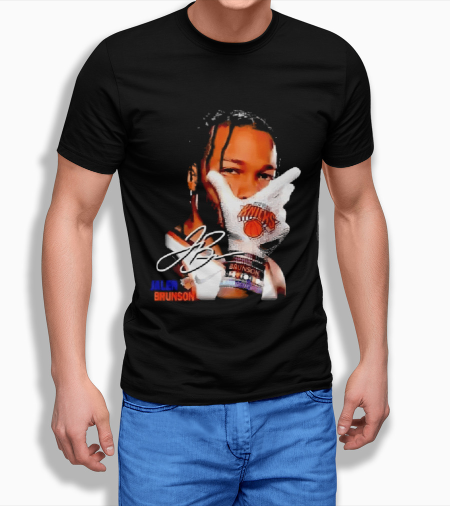 Jalen Brunson Knicks Gesture With Glove And JB Signature T-Shirt