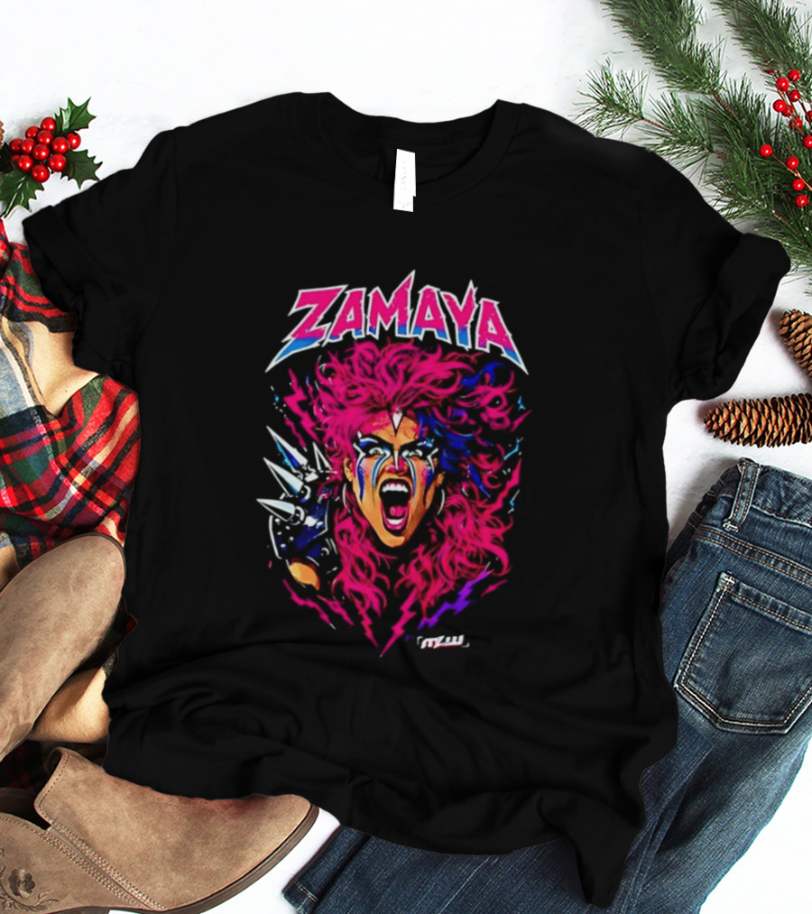 Zamaya Warrior Screaming Pink Hair Spiked Shoulder Pad T-Shirt