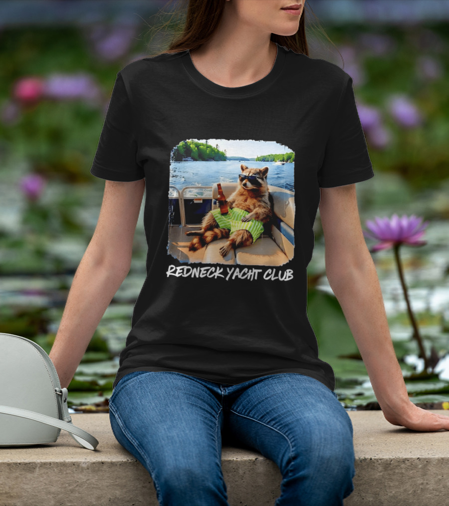 Redneck Yacht Club Raccoon Relaxing With Beer On A Boat T-Shirt