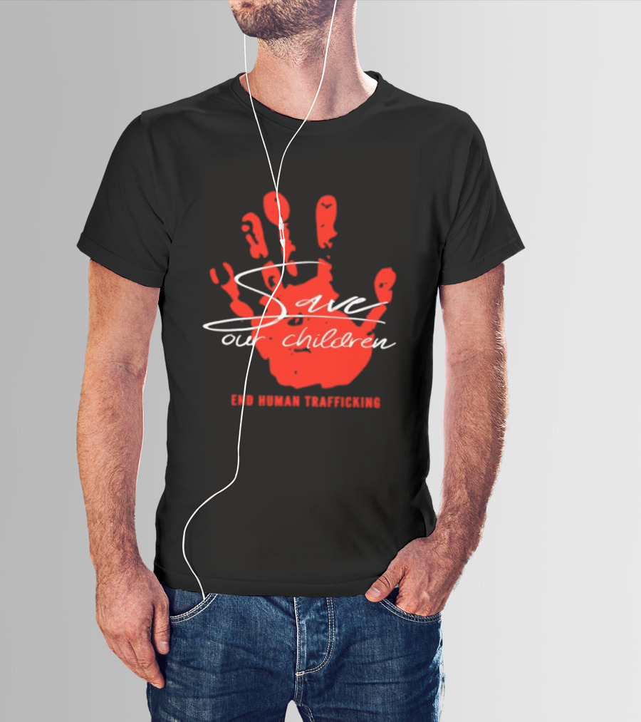 Save Our Children Red Handprint End Human Trafficking T-Shirt