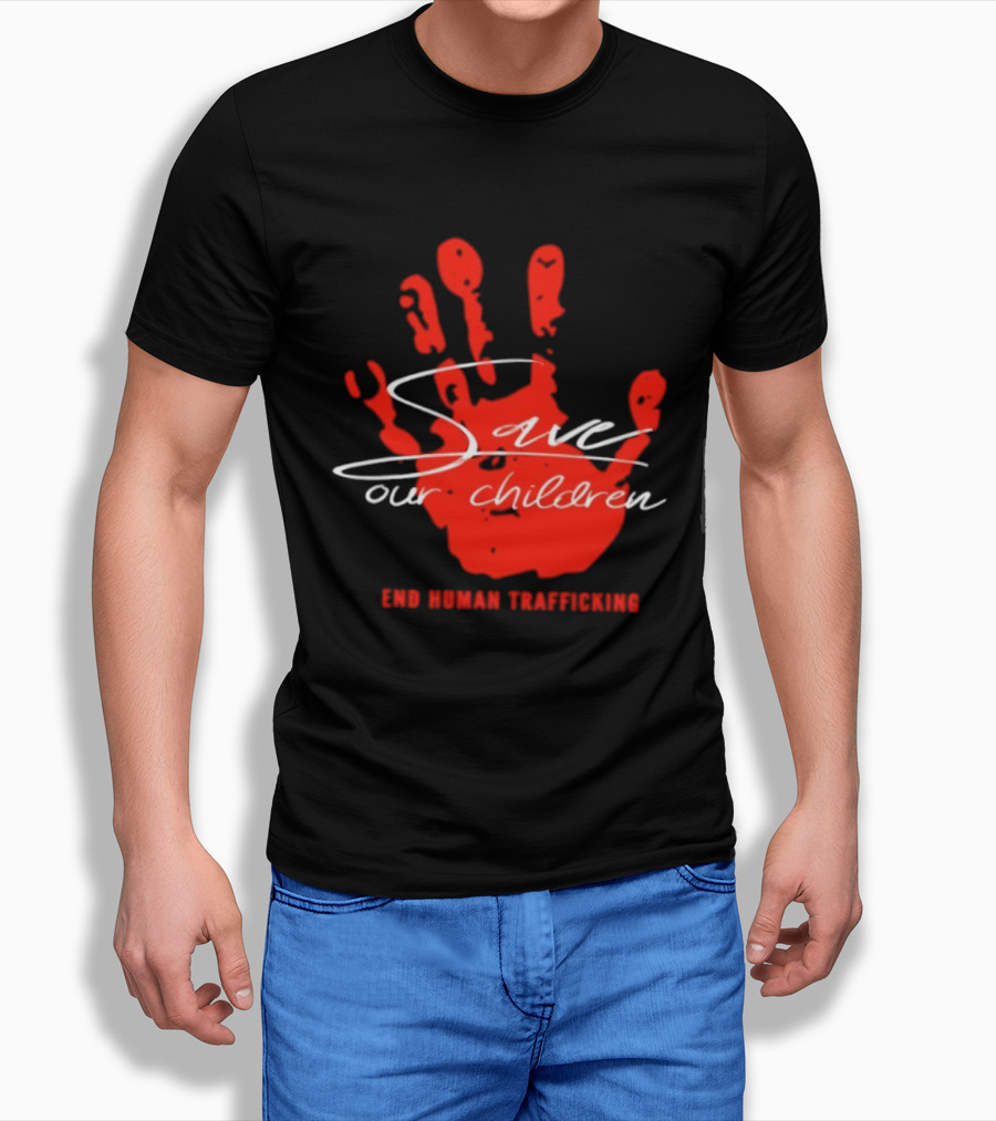 Save Our Children Red Handprint End Human Trafficking T-Shirt