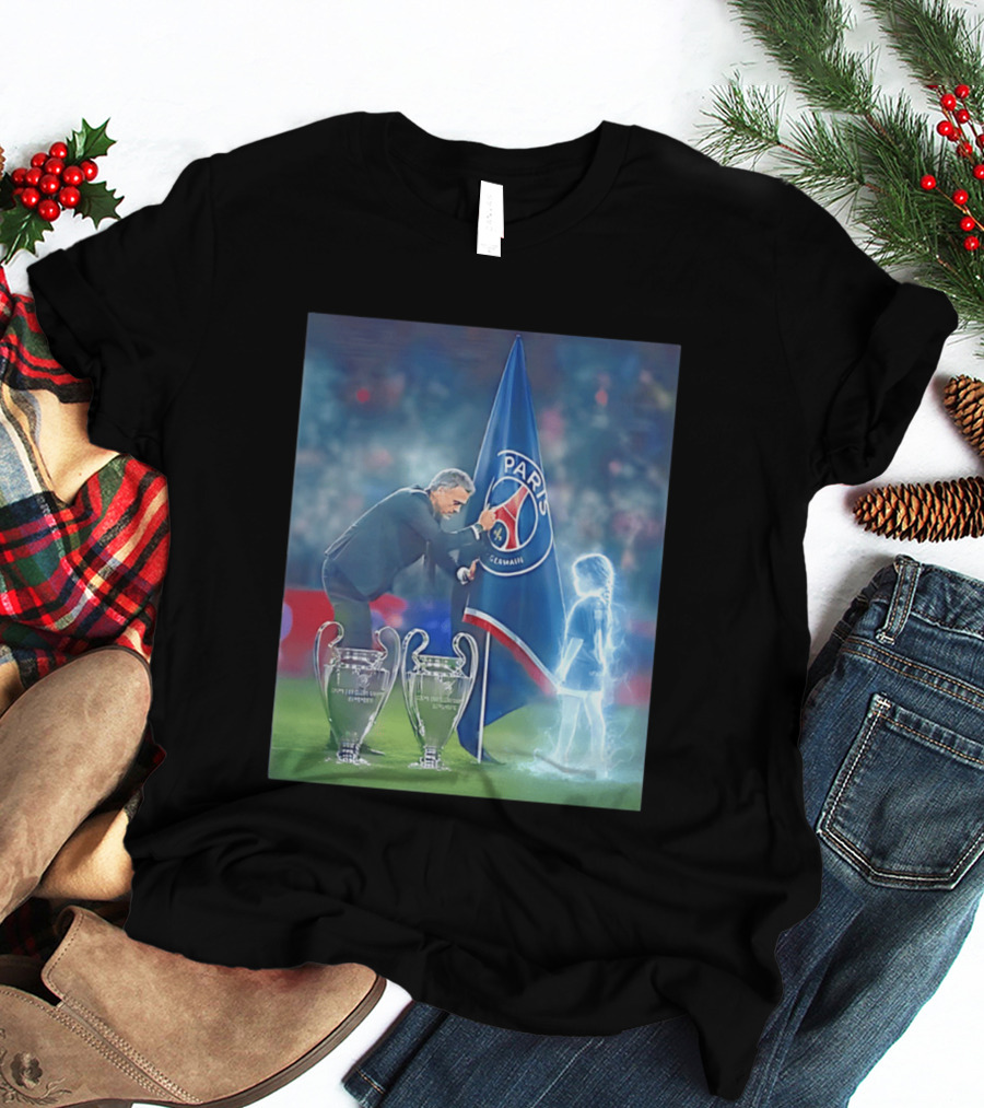 Paris Saint Germain Luis Enrique UEFA Trophies Team Flag T-Shirt