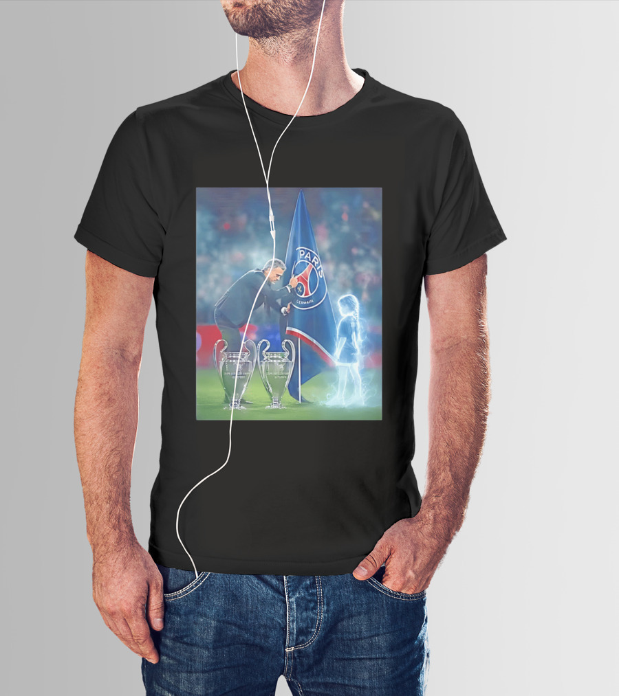 Paris Saint Germain Luis Enrique UEFA Trophies Team Flag T-Shirt