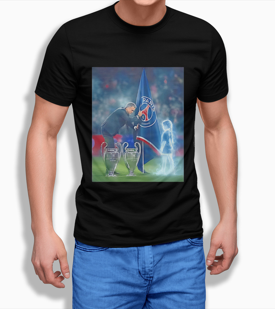 Paris Saint Germain Luis Enrique UEFA Trophies Team Flag T-Shirt