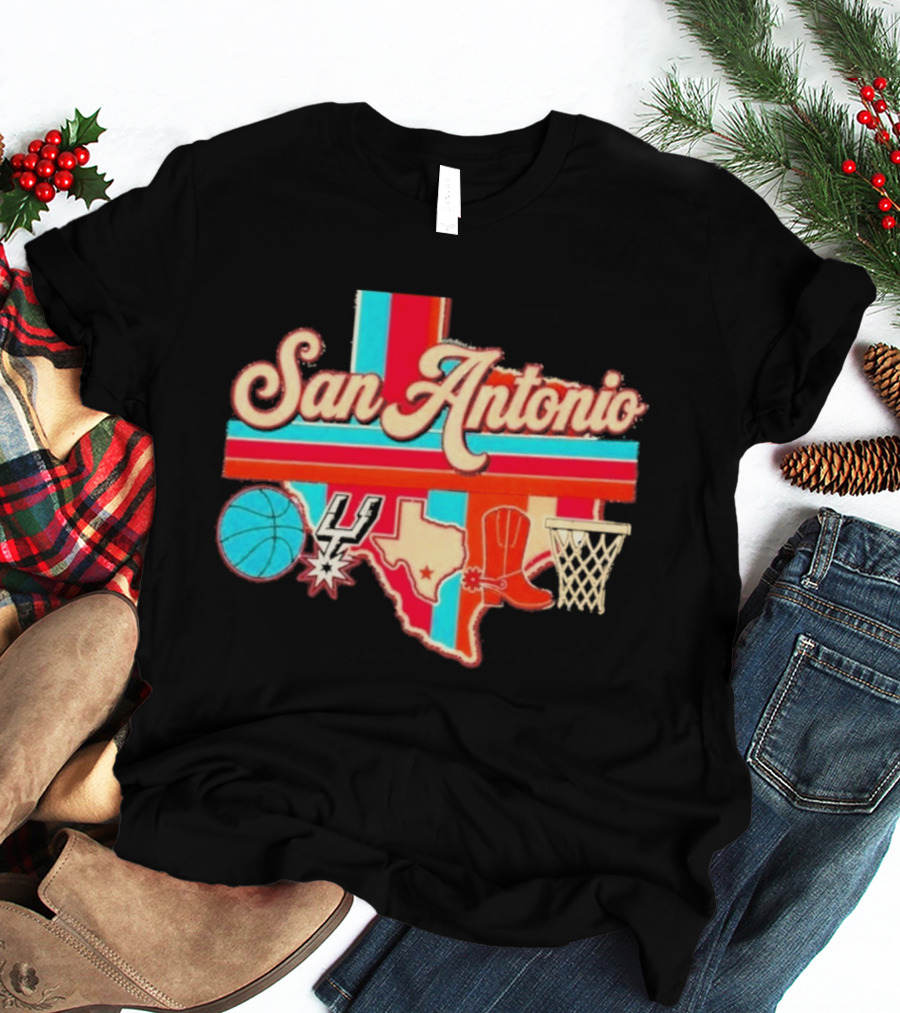 San Antonio Spurs Basketball Texas Map Iconography 2026 T-Shirt