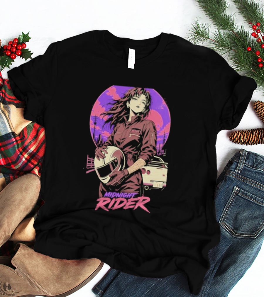 Midnight Rider Girl Racing Vintage 80s Style Retro Sunset Car Helmet T-Shirt