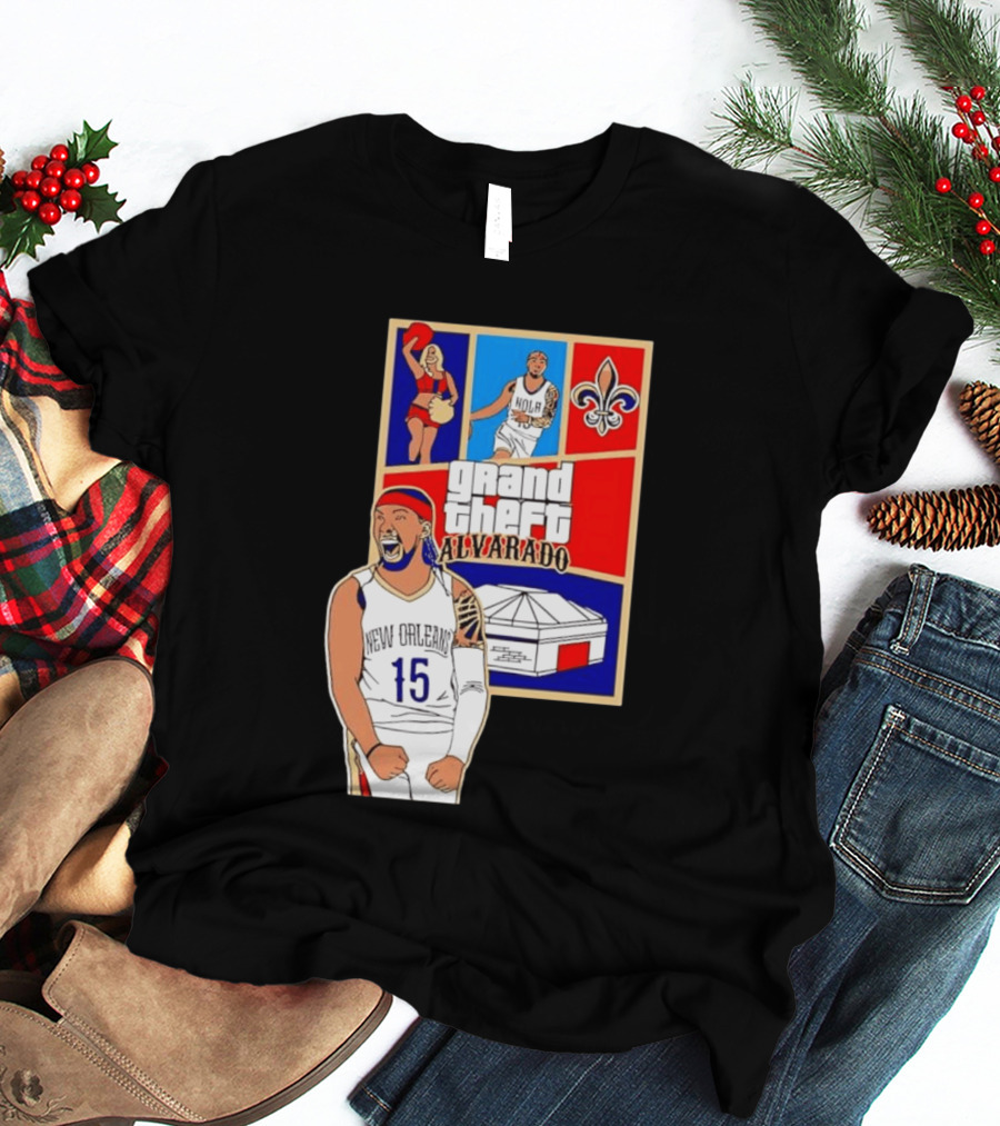 Grand Theft Alvarado New Orleans NOLA 15 Fleur De Lis Basketball T-Shirt